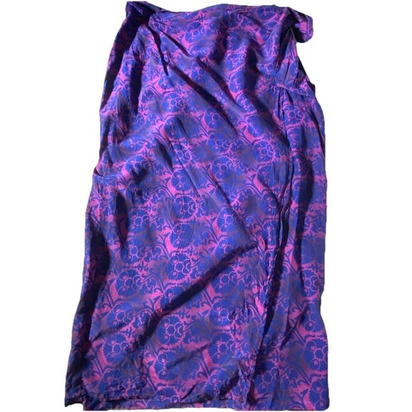 Rena Rowan Size 12 Blue Purple 100% Silk Abstract Maxi Skirt Faux Wrap Bohemian - Picture 2 of 9